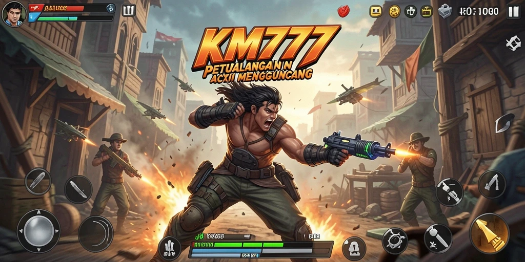 Tangkapan layar gameplay KM777 menunjukkan aksi mendebarkan dalam pertempuran sengit.