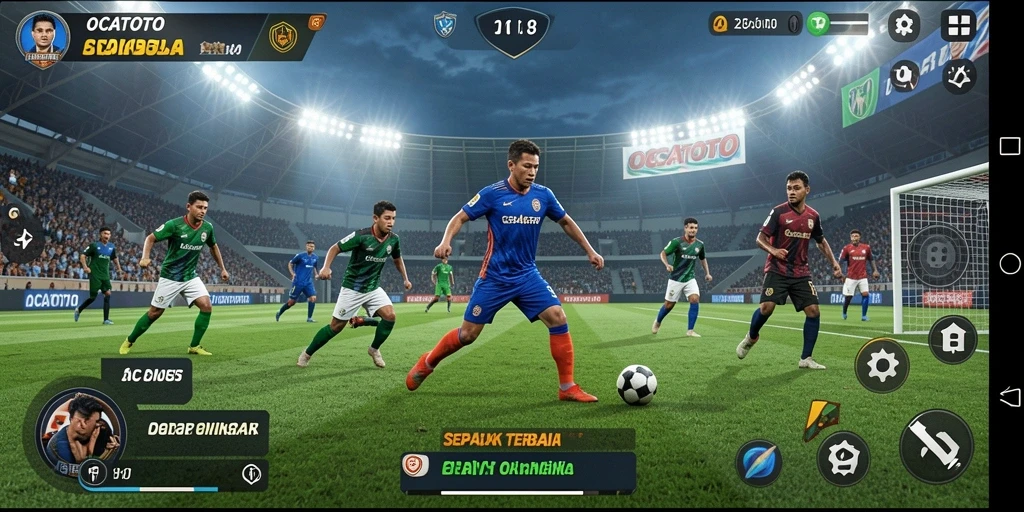 Gameplay OCATOTO menampilkan aksi sepak bola yang seru dan mendebarkan.