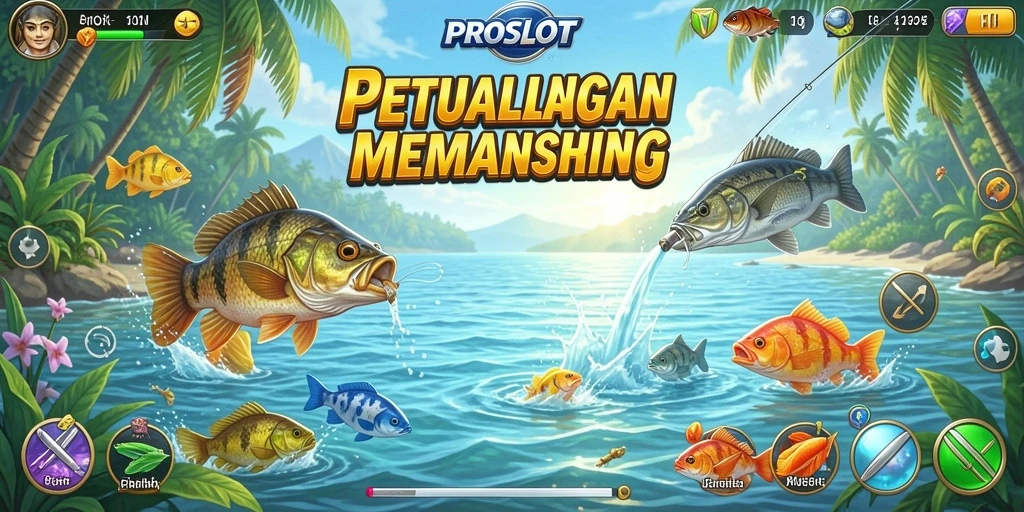 Tampilan menarik dari gameplay <strong>PROSLOT</strong> saat memancing ikan.